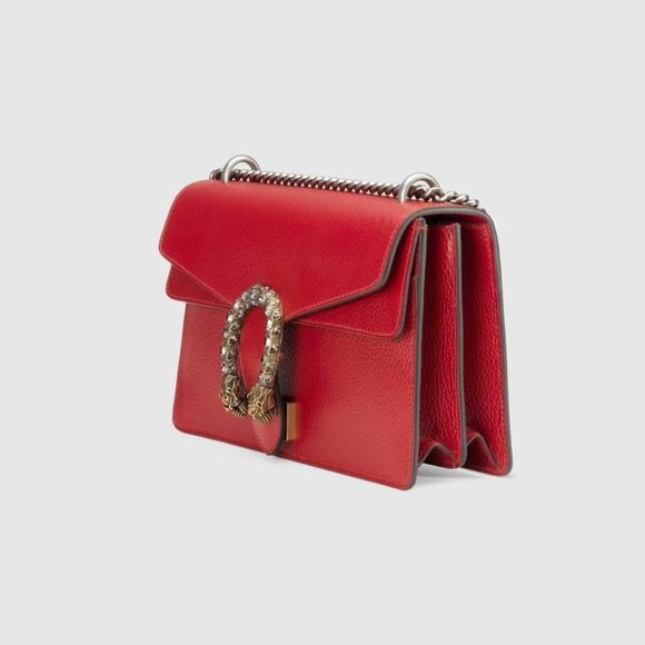 Gucci Horsebit Shoulder Bag Hibiscus Red Silver Leather - Picture 2 of 6